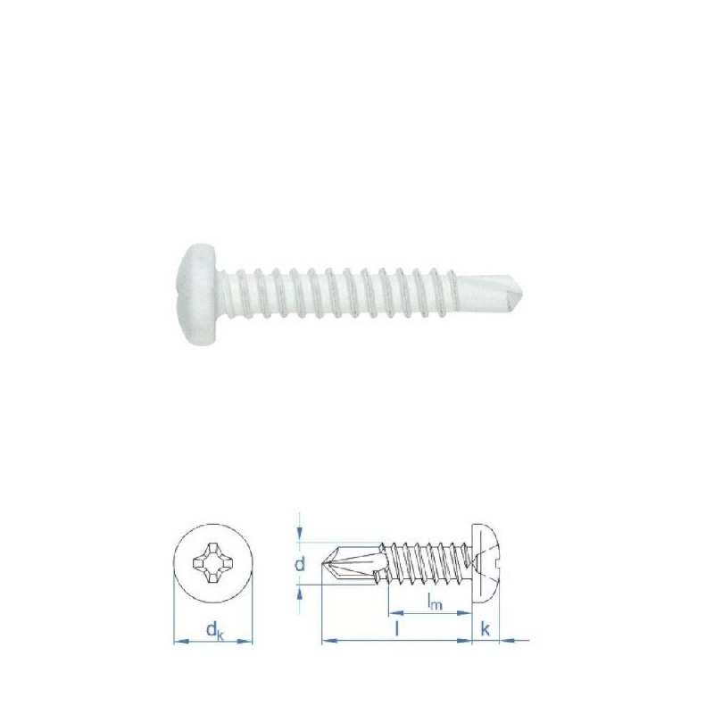 Vis autoperceuses 4,8x25 mm blanche tête cylindrique Ph par 500