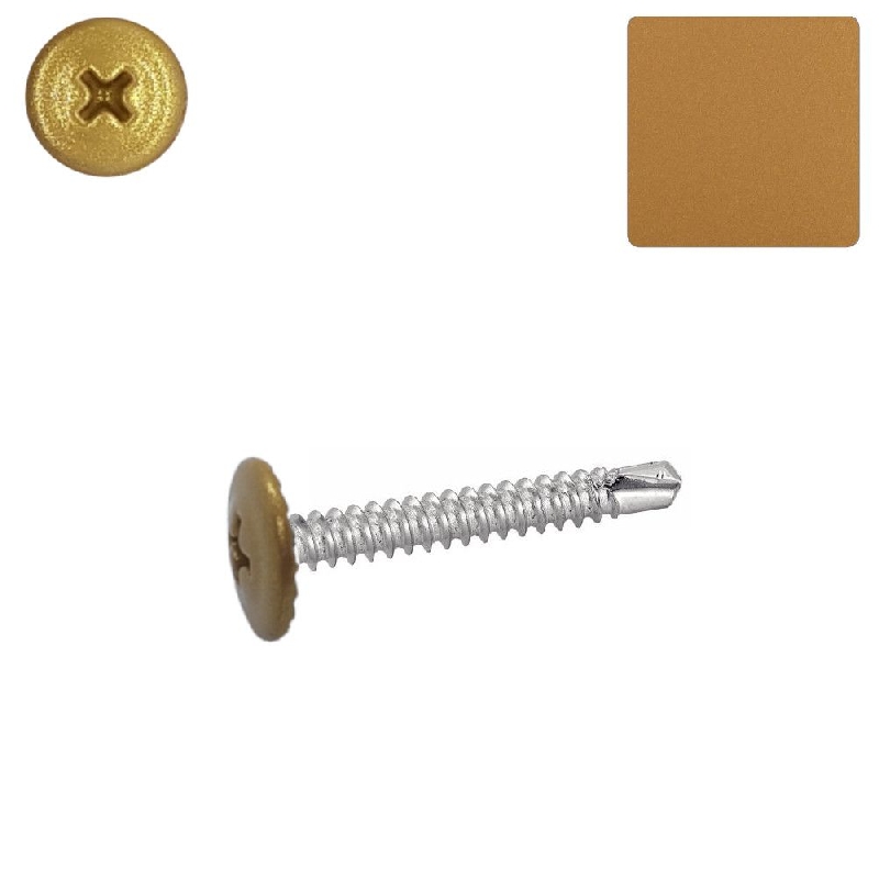 Vis autoperceuses 4,2x13 mm couleur or Gold Splendour Y2205I tête rondelle extra-large par 100