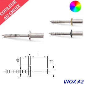 Rivets 3,2x8 mm couleur au choix étanche Inox A2 par 250