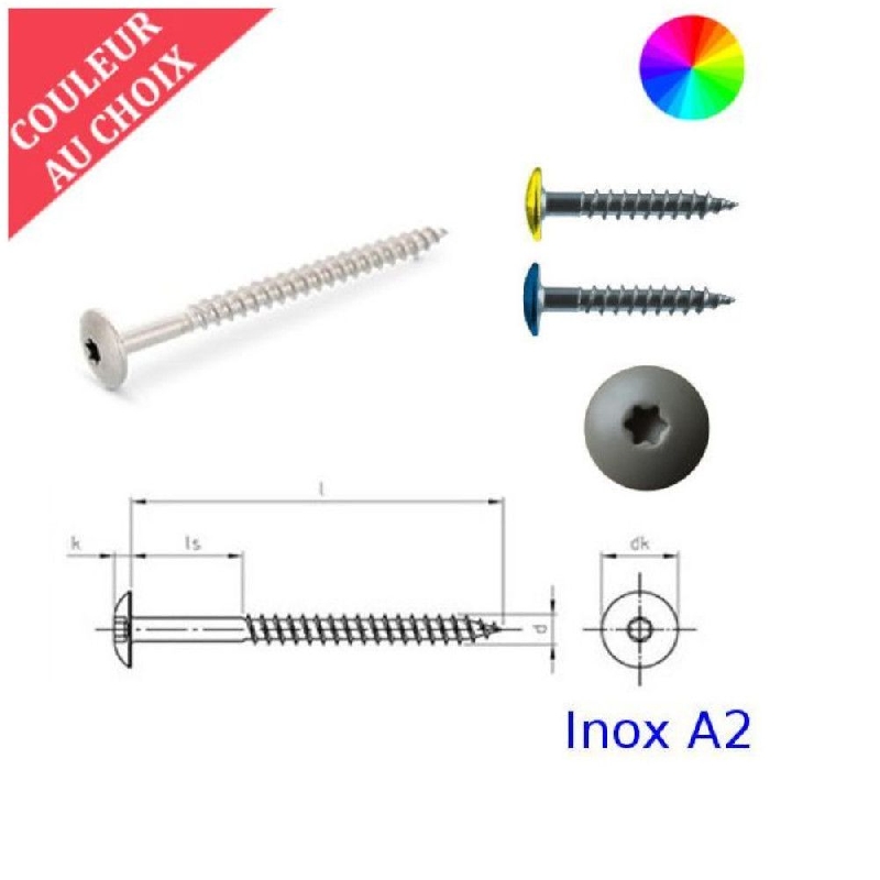 Vis pour panneaux de façade 5,5x50 mm couleur au choix par 200 Inox A2