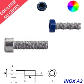 Vis à métaux M4x10 couleur au choix tête cylindrique six pans creux Inox A2 par 600