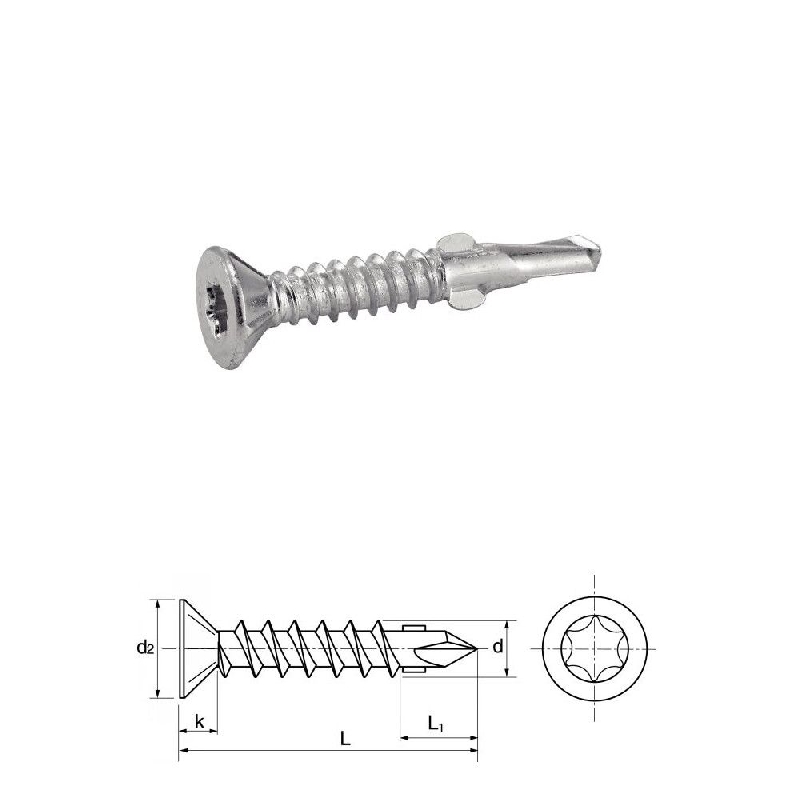 Vis autoperceuses 6,3x100 mm tête fraisée Tx acier zn à ailettes par 100