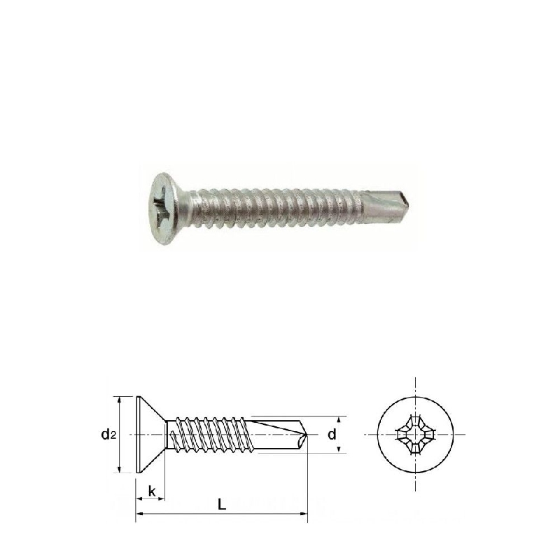 Vis autoperceuses 3,9x25 mm tête fraisée Ph Acier Zn par 500