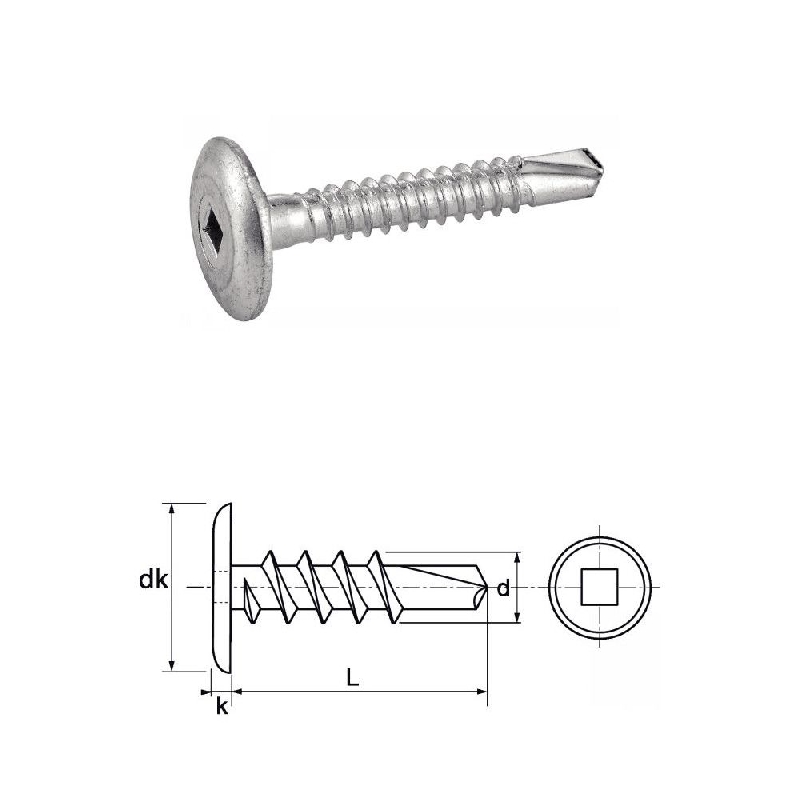 Vis autoperceuses 4,8x16 mm tête extra large empreinte carrée zn par 500