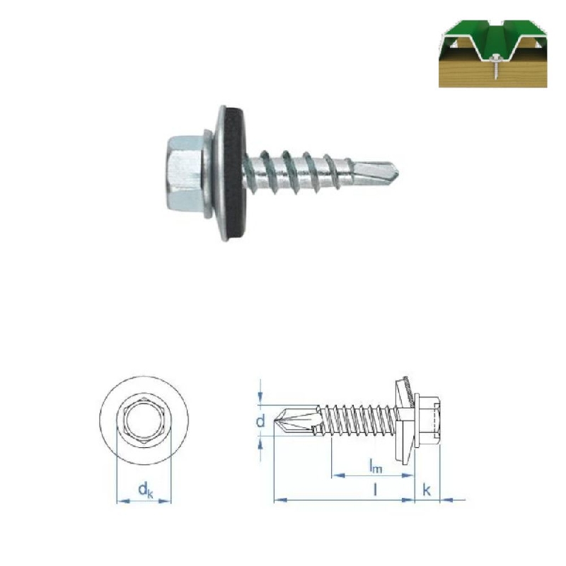 Vis autoperceuses 4,8x19 mm avec joint P14 support bois zn par 250