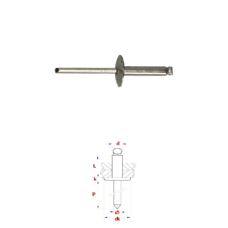 Rivets aveugles tête large 4,8x10 mm DIN 7337C Inox A2 / Inox A2 par 250