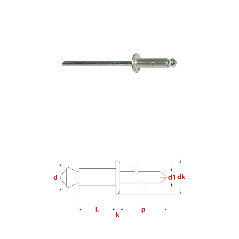 Rivets aveugles éclatés 3,2x8 mm Aluminium / Acier par 500