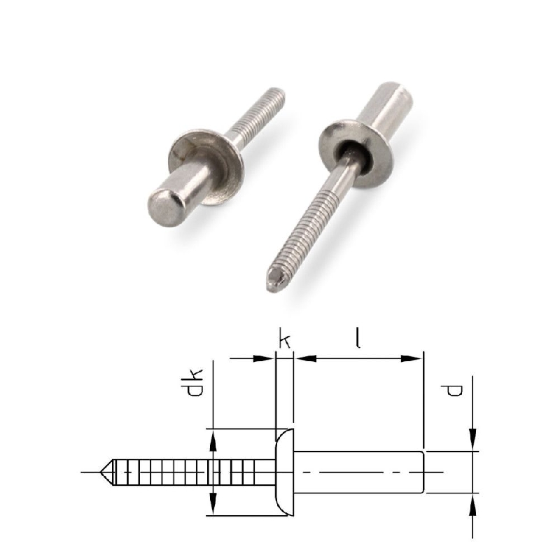 Rivets étanches Inox A2 3,2x8 mm ISO 16585 par 500