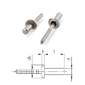 Rivets étanches Inox A2 3,2x8 mm ISO 16585 par 500