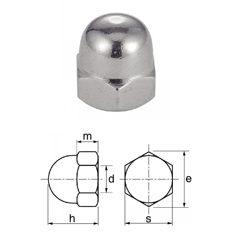 Ecrous borgnes M6 Inox A2 DIN 1587 par 200