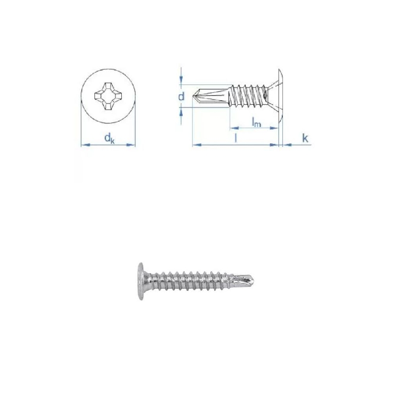 Vis autoperceuses 4,2x14 mm inox A2 tête extraplate par 500