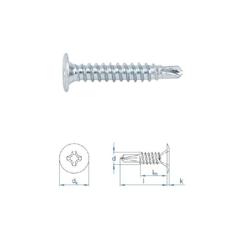 Vis autoperceuses 4,2x14 mm tête extra-plate zinguée par 500