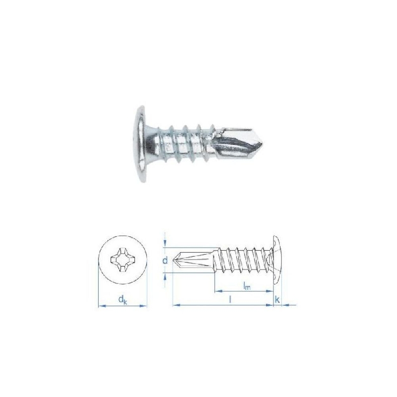 Vis autoperceuses 4,2x32 mm tête type rivet zinguée par 250