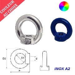 Ecrous à anneau Inox A2 M8 couleur au choix par 25