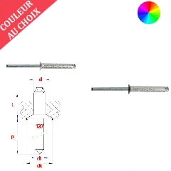 Rivets tête fraisée 3,2x10 mm couleur au choix tête large alu acier par 1000