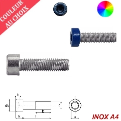 Vis à métaux M3x14 couleur au choix tête cylindrique six pans creux Inox A4 par 1000