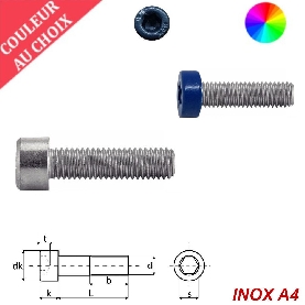 Vis à métaux M3x50 couleur au choix tête cylindrique six pans creux Inox A4 par 1000