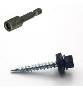 Vis autoperceuses 4,8x35 mm RAL 9005 noir foncé tête hexagonale + douille par 100