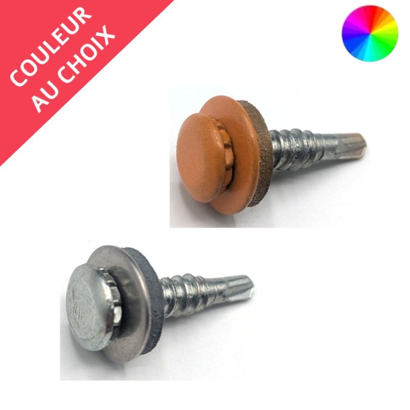 Vis autoperceuses 6,3x28 mm pour bardage couverture sans empreinte SL2 Inox A4 bi-métal + douille couleur au choix par 200